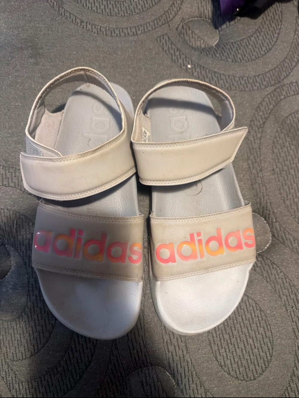 adidas Cream-White Sandals with Pink-Orange Logo
